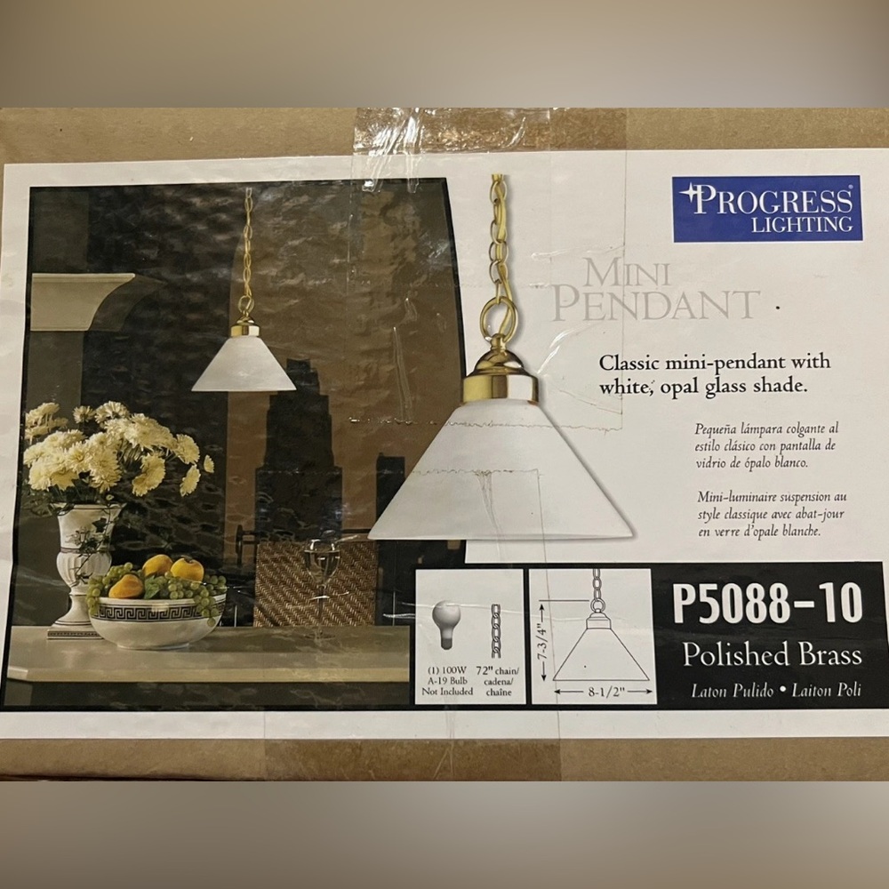 NEW- Never Opened - Polished Brass Pendant Light - Progress Lighting - P5088-10